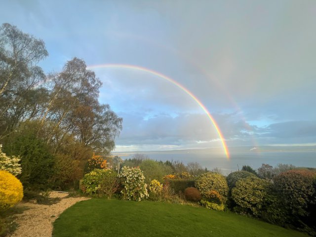 rainbow view over garden